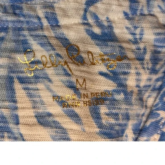 Lilly Pulitzer Kaia Tunic Top Womens M Blue Aqua Coral Cotton V-Neck Soutache - Picture 9 of 12